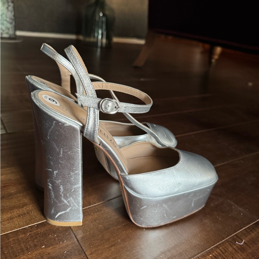 Stuart Weitzman Silver Platform Heels 9
